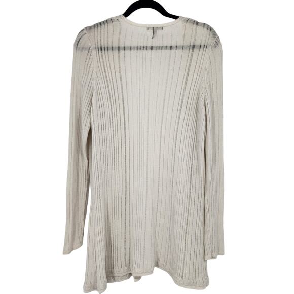 Eileen Fisher Womens Bone Linear 100% Tencel Long Open Sleek Cardigan Size Small - Picture 4 of 4